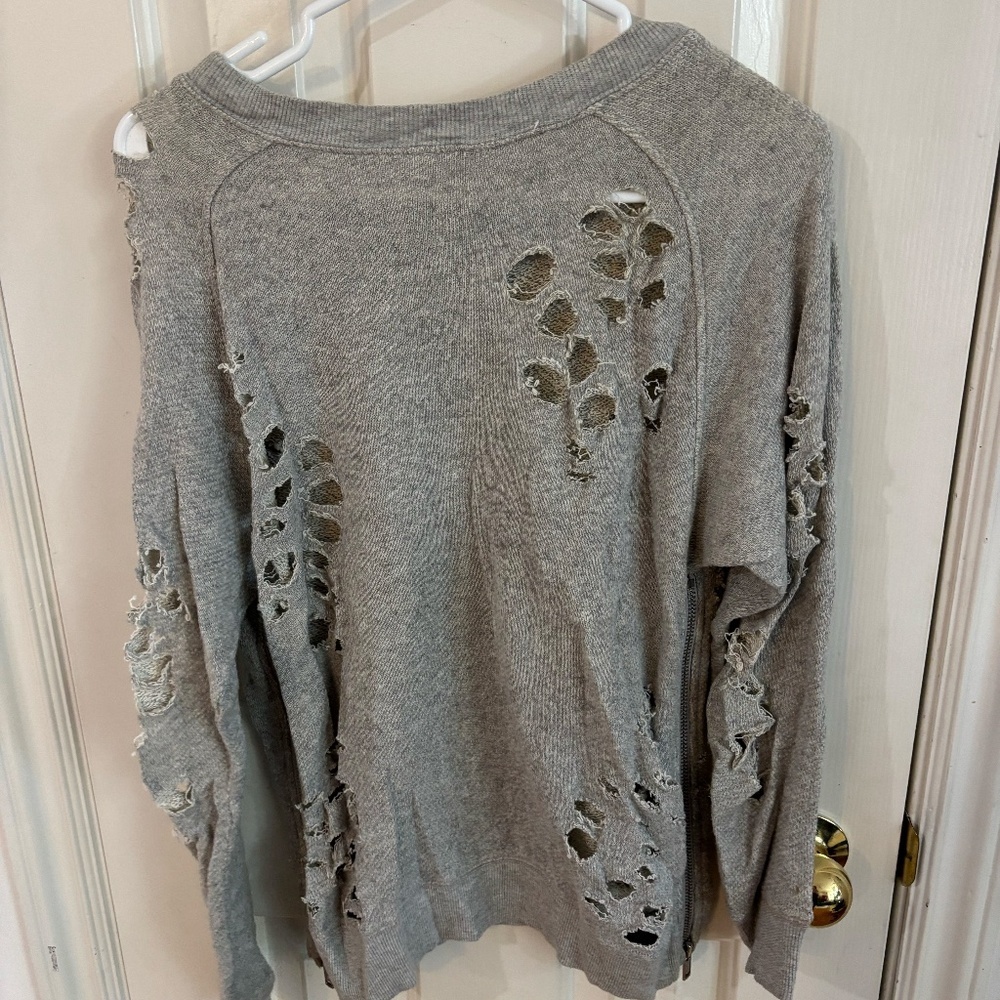 R13 grey sweatshirt distressed with zipper details